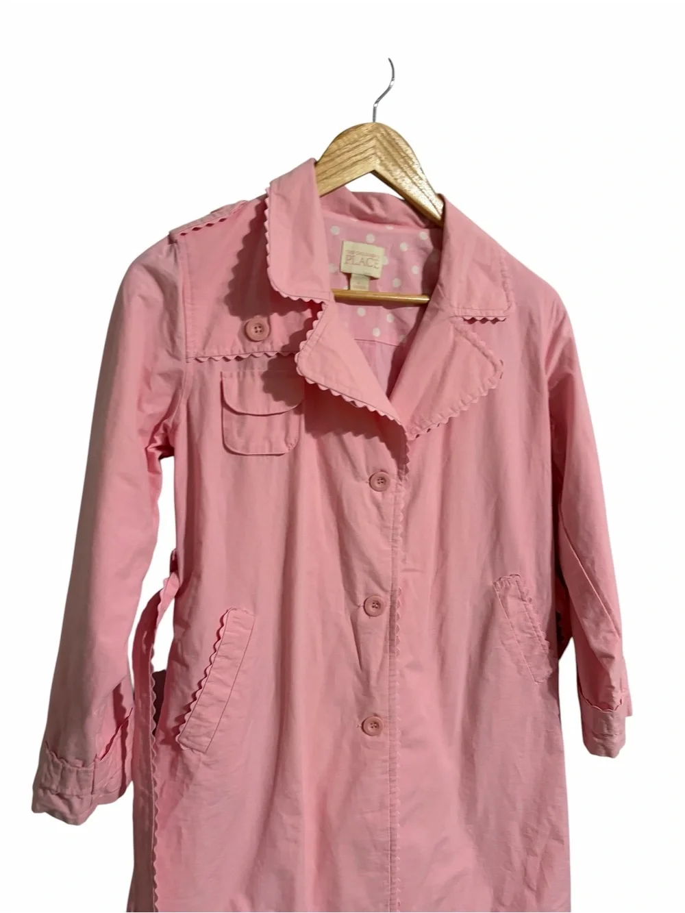 The Children’s Place Girl Pink Trench Coat Jacket Scalloped Trim Button SZ 10/12